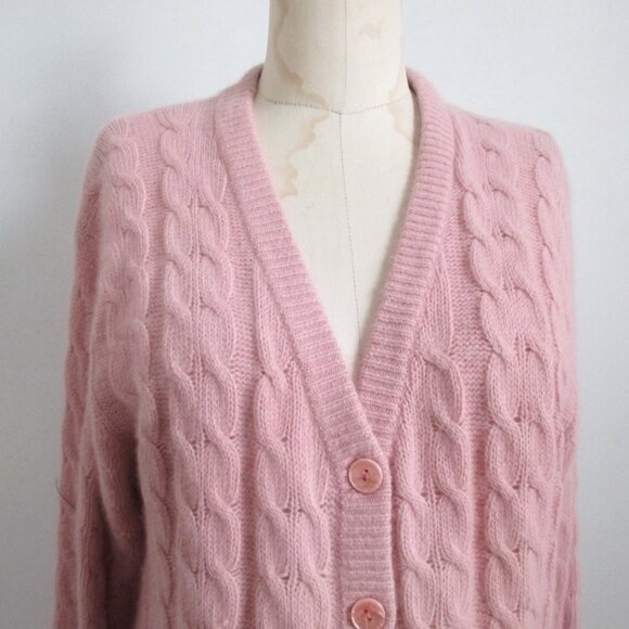 Dusty Rose Pink Angora Blend Cardigan Long Length Sooo Soft and Cuddly - Picture 3 of 6